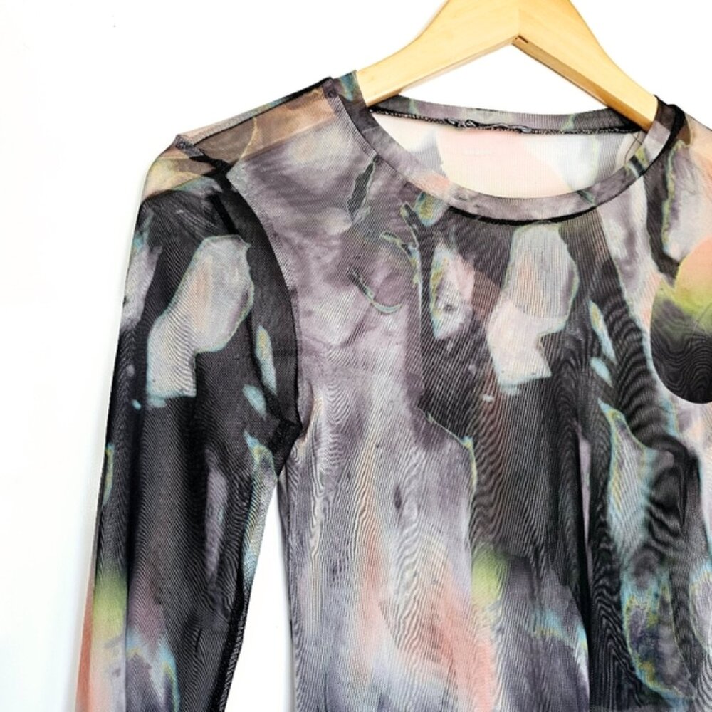 Zara Black and Gray Multicolored Sheer Bodysuit Size Small